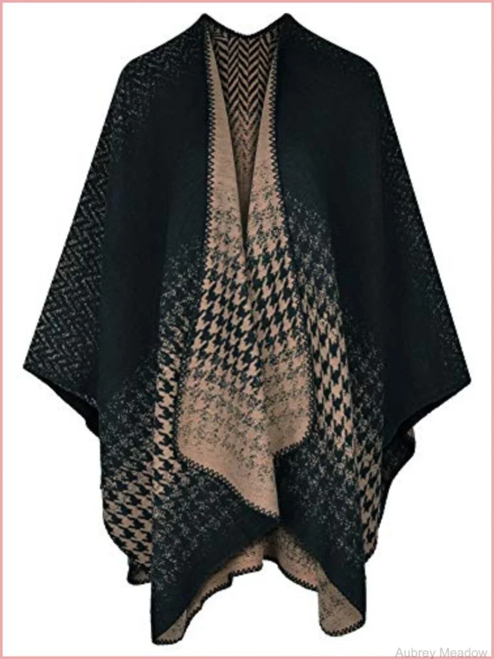 Women's Blanket Wrap Houndstooth Knitted Cardigan Scarf Shawl Poncho Cape